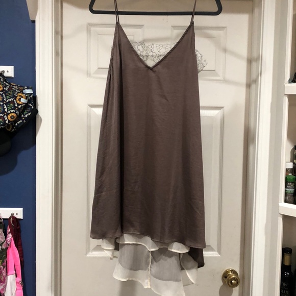 Brown Slip Dress with Lace Accents - Picture 2 of 6